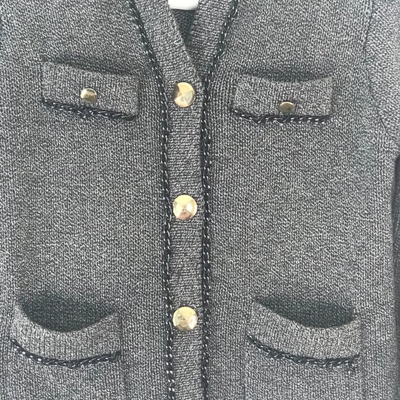 BCBG Cardigan hood women XS black/grey cotton chains pockets buttons Edgy Punk - Picture 9 of 11